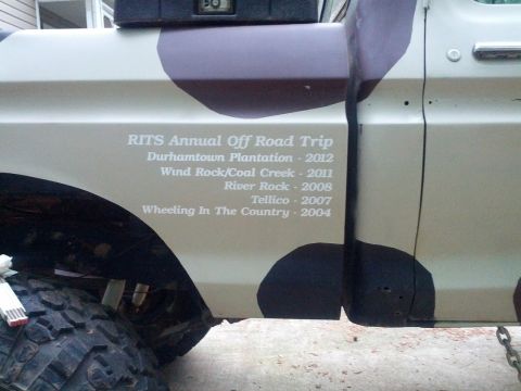 1979 Ford F-150 - This truck's side displays a list of annual off-road trips taken by RITS, with dates ranging from 2004 to 2012.
