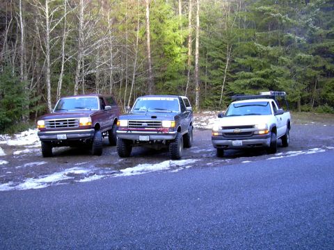 1991 Ford Bronco - Group shot. Nathan's '92 on the left, me in the middle and Tony's work truck on the right.