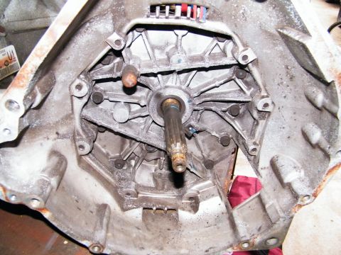 2004 Ford Crown Victoria - Interior view of a transmission bell housing, showing the splined shaft and mounting points.