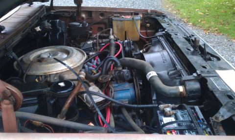1982 Ford Bronco - Engine bay components including air cleaner, radiator, and battery are visible in this photo.