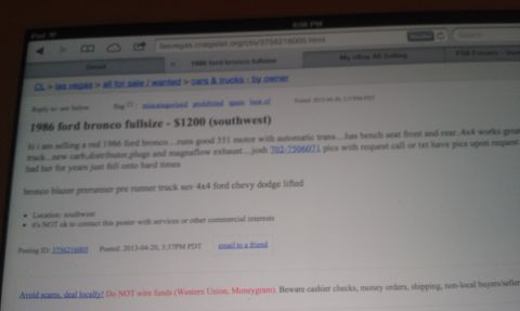 1985 Ford Bronco - This is a screenshot of a Craigslist ad for a 1986 Ford Bronco, not a 1985 model.