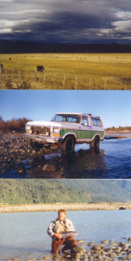 1979 Ford Bronco - A man holds a fish while standing in a river, with a Ford Bronco visible in the background.