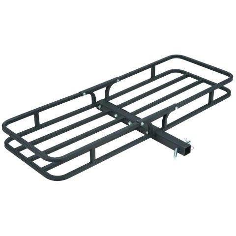 1988 Ford Bronco - A black metal cargo carrier designed to be mounted on a vehicle's hitch receiver is shown from a three-quarter front angle.