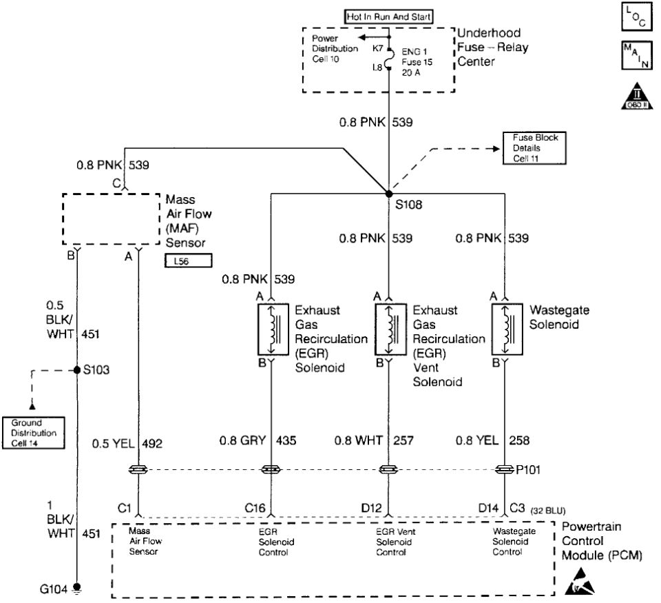 Wiring diagram for MAF sensor, EGR solenoids, and wastegate solenoid to PCM