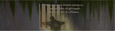 1998 Mercury Sable - A somber scene depicts a person behind bars, with text overlayed about cheaters facing consequences.