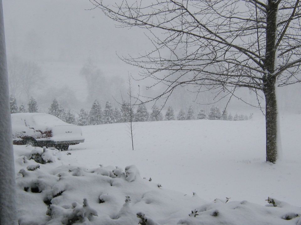 Car covered in snow on a winter day
