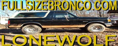 1989 Ford Bronco - A black Ford Bronco with a tan stripe is parked outdoors. Text overlays cover the image.