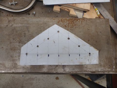 1964 Mercury Monterey - A custom metal part is being fabricated, marked with layout lines and holes.