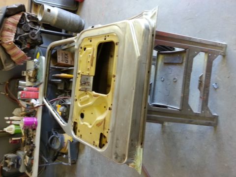 1967 Ford F-100 - Bare metal 1967 Ford F-100 door is prepped for restoration work.