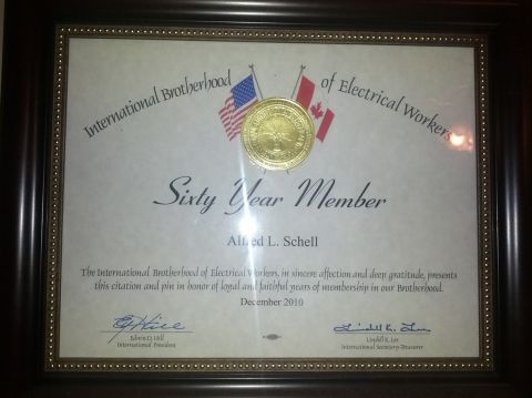 1979 Ford F-150 - This framed document recognizes Alfred L. Schell as a Sixty Year Member of the International Brotherhood of Electrical Workers, dated Decem…