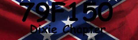 1979 Ford F-150 - A Confederate flag is shown with the text '79F150 Dixie Chapter' superimposed on it.