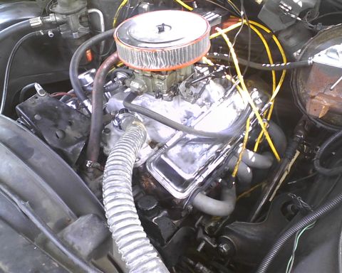 1975 Chevrolet Chevelle - Close-up view of a vehicle's engine compartment, showing various components and wiring.