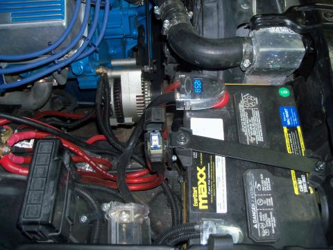 1979 Ford Ranchero - Pic shows the 3G alternator, Tsunami digital battery terminal, 120 amp fused feed(opened cap) to the individually fused distribution block,…
