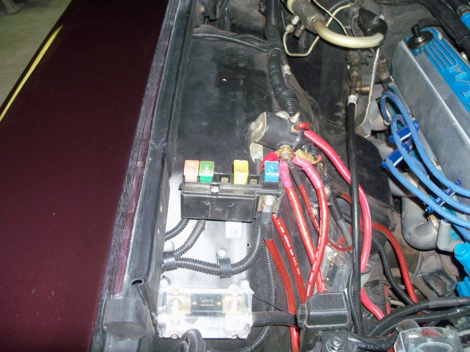 Inner fender wiring with blade fuse block, solenoid, ANL fuse holder and red power cables