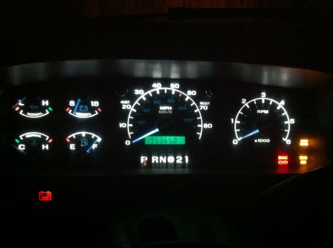 1992 Ford F-150 - Cluster after a year. It is dimmer in person. The bulbs are wearing out...