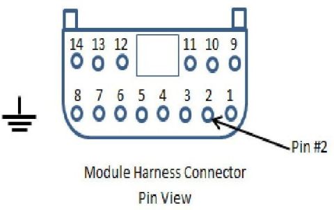 1990 Ford Bronco - Diagram illustrates the pin configuration for a module harness connector, including a ground symbol and pin numbering.