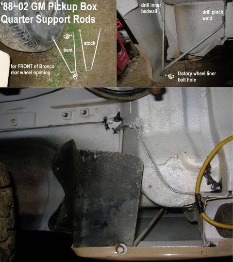 1983 Ford Bronco - Quarter Panel Support Rods Rather than continue using the nut/bolt arrangement on the factory wheel liners (E9TZ-9928370-B), I found these…