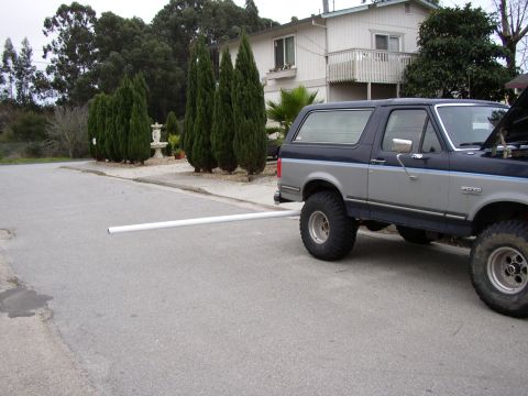 1989 Ford Bronco - the freaking PVC i used only came in 10 foot lengths. so i made a new exhaust pipe.