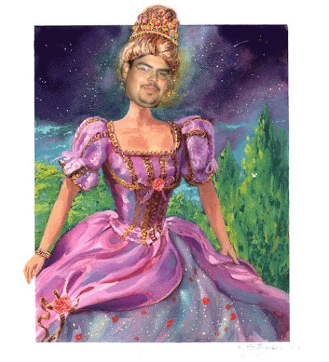 1991 Ford LTD Crown Victoria - A doll is depicted with a man's head, adorned in a regal gown and crown, set against a cosmic backdrop.