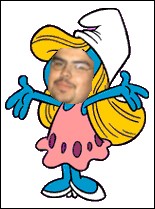 1991 Ford LTD Crown Victoria - A digitally altered image of Smurfette with a man's face and a website address at the bottom.