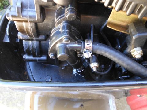 1996 Ford F-150 - Detail of an engine component, a hose and clamp, with visible text from SuperMotors.net.