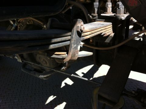 1987 Suzuki Samurai - Underside view of a vehicle's suspension system, focusing on a leaf spring assembly.