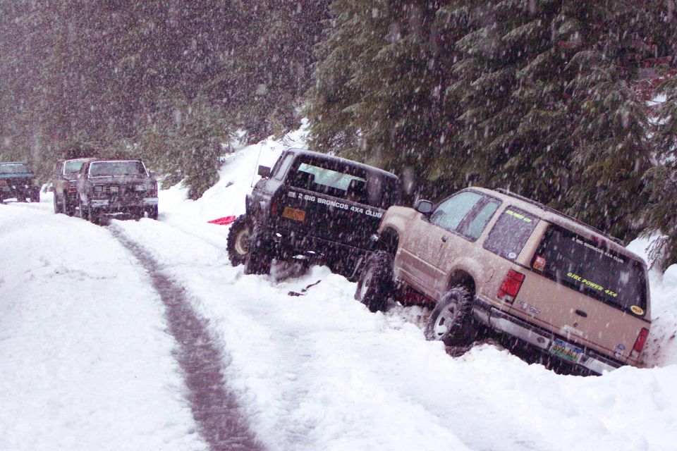 The pouring rain turns to snow.  And is coming down heavy.
  (12/13/2003)