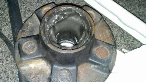 2006 Yugo Vega - A close-up view of a wheel bearing assembly, showing grease and signs of wear.