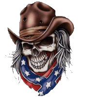 1995 Ford Bronco - This image depicts a skull adorned with a cowboy hat and a bandana the Confederate flag.