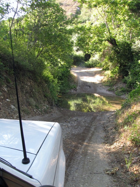 1992 Ford Explorer - Navigating a muddy section of a dirt road surrounded by dense foliage.