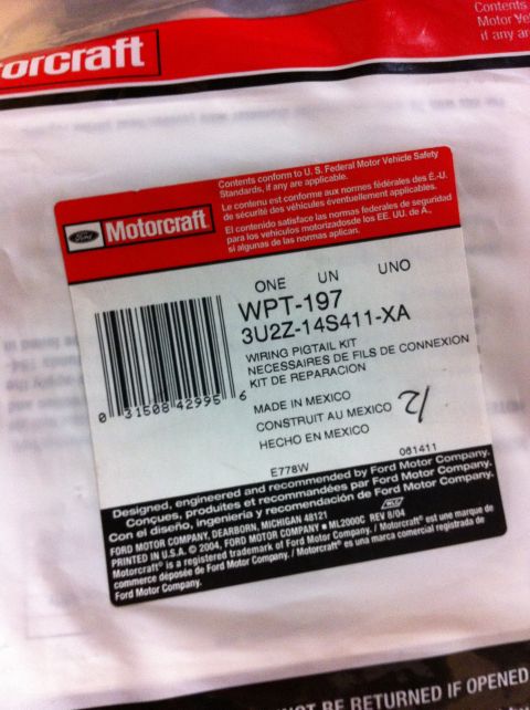 1995 Ford Mustang - Motorcraft wiring pigtail kit packaging shows part number WPT-197 and is made in Mexico.