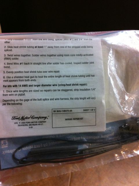 1995 Ford Mustang - This document details the process for repairing vehicle wiring harnesses using soldering and heat shrink tubing.