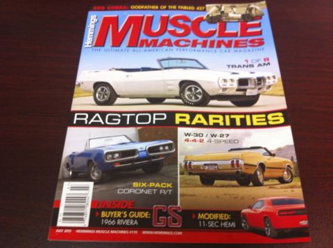 2010 Dodge Challenger - Hemmings Muscle Machines magazine cover with multiple classic muscle cars featured.