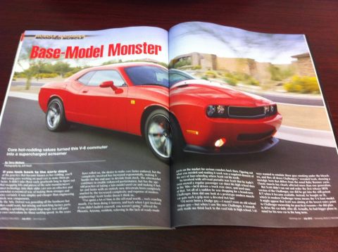 2010 Dodge Challenger - Magazine article about a red Dodge Challenger, focusing on its performance modifications.