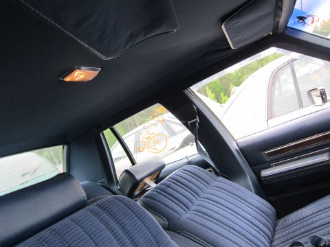 2001 Ford Crown Victoria - Interior shot showing the seats and headliner, with other vehicles seen through the side windows.