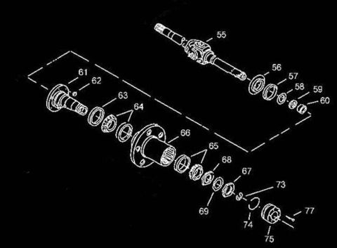 1995 Ford Bronco - Exploded view of a front hub, spindle and axle shaft assembly with numbered part callouts.