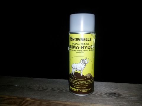 1988 Ford Bronco - Brownells Matte Clear Luma-Hyde spray paint can is shown against a dark background.