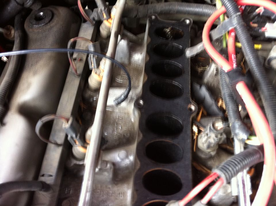 A look at the lower intake plenum and fuel rails. For me, getting to the fuel injectors was the reason the plenum came off.