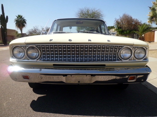 Cream 1963 Ford Fairlane front grille and headlights