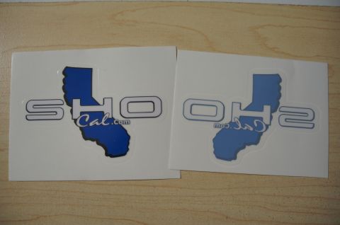 1993 Ford Taurus - Two stickers with the SHOCal.com logo and a blue outline of California are shown.