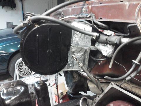 1979 Ford F-150 - Close-up of engine bay components, including insulation and various hoses.