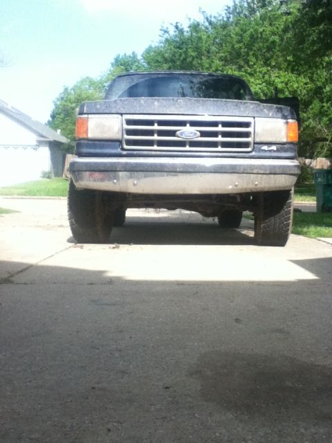 1988 Ford Bronco - This Ford F-Series truck is shown from a low front angle, highlighting its grille and tires.