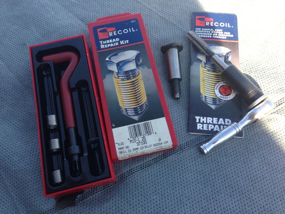 Recoil thread repair kit with tap, insert, and ratchet