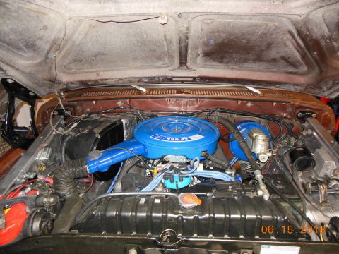 1979 Ford F-150 - Engine bay details visible under the hood, showing the air cleaner and engine components.