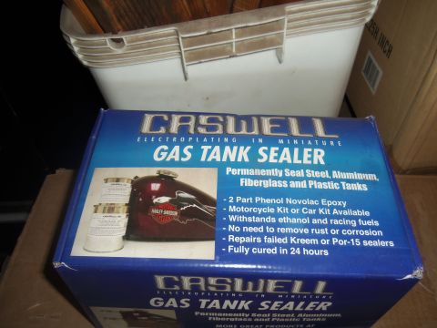 1968 Ford Bronco - Box for Caswell Gas Tank Sealer, a product for permanently sealing steel, aluminum, fiberglass, and plastic tanks.