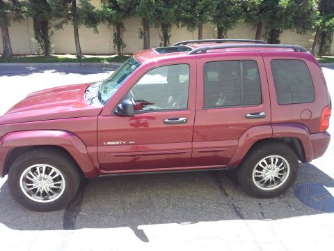 2005 Chevrolet Venture - This red Jeep Liberty SUV is parked on a street with trees in the background.