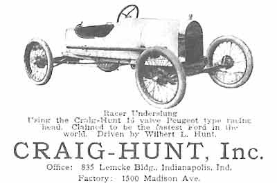 1909 Ford Model T - Advertisement for Craig-Hunt Inc. a race car and details about its speed.