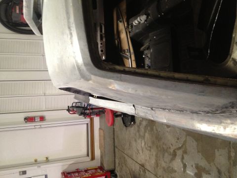 1965 Ford Mustang - 1965 Mustang drivers side drip rail shaved off, view from back