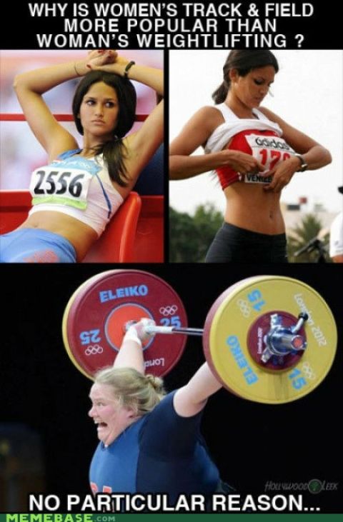 1996 Ford F-150 - This meme compares the popularity of women's track and field to women's weightlifting.