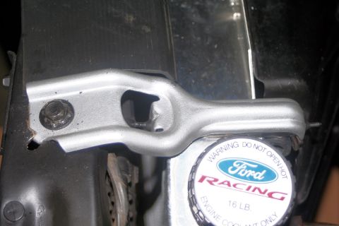 1976 Ford Ranchero - Close-up of a Ford Racing radiator cap with warning text visible.